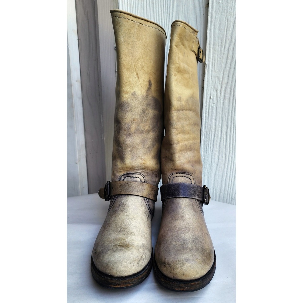 Frye Sz 7.5 Distressed Leather Veronica Slouch Biker Moto Boots Rare Gray Ombre - Picture 3 of 9